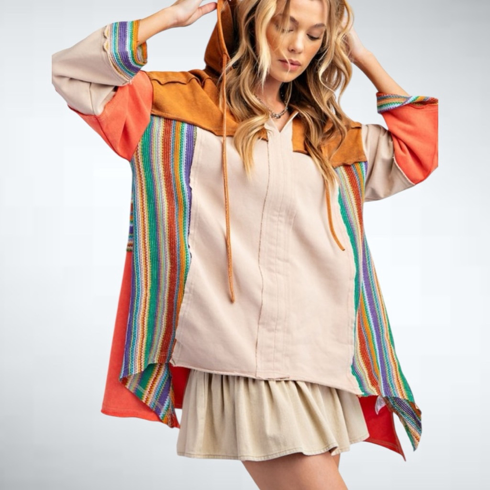 Easel Los Angeles Rainbow Crochet Hood Top in Multicolor